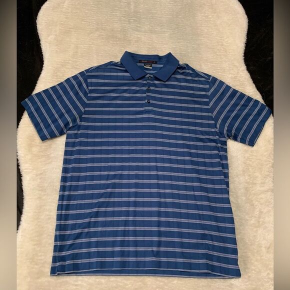 Tiger Woods Nike Dri Fit Mens Blue Striped Polo Short Sleeve Shirt Size Large‎ - Picture 1 of 7